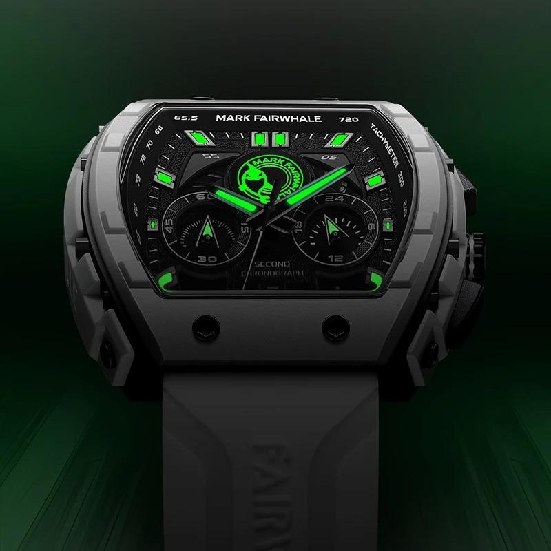 Mark Fairwhale 5670 Men's Top Design Quartz Tonneau Multifunction Chronograph Waterproof Silicone Sports Quartz Watch for Men