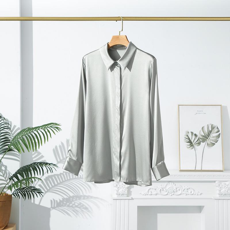 

Женская рубашка Luxe Mulberry Silk - весна/осень 2025, однотонная, свободный крой XL