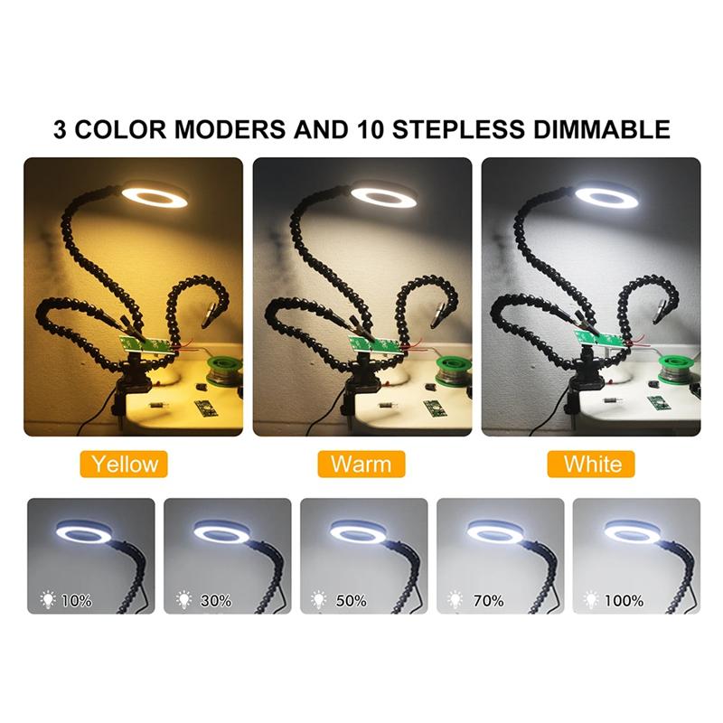 

SHGO-Soldering Helping Hand Desk Clamp PCB Holder Third Welding Station Flexible Arms LED Lamp Lighting Welding Tools