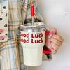 Stylish Straw Thermos Drinking Cup Big Cap Simple Coffee Cup Girls Office Stainless Water Mug Durable Durable Useful Useful