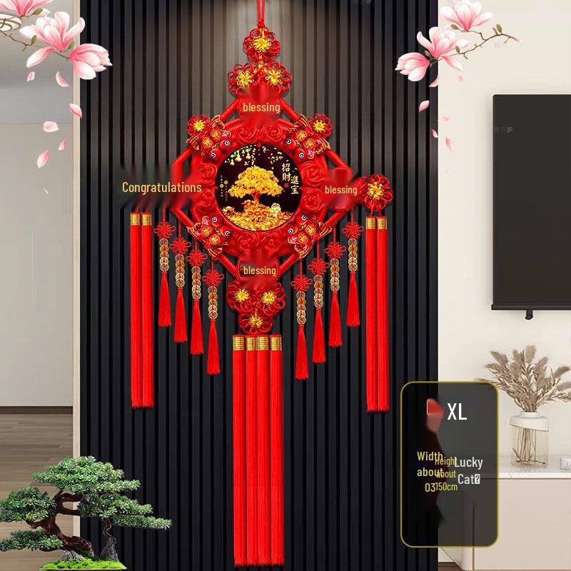 2025 New Year Chinese Knot with Fu Character & Five Emperor Coins - Large Pendant for Living Room or Entryway Decor