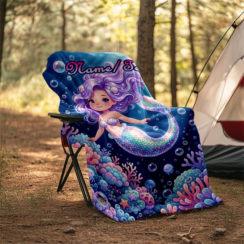 1PC Custom Name Mermaid Fantasy Underwater World outdooor Flannel blankets Throw Blanket All-Season Throw Gift Bedspread for Couch, Bed, Camping Holid