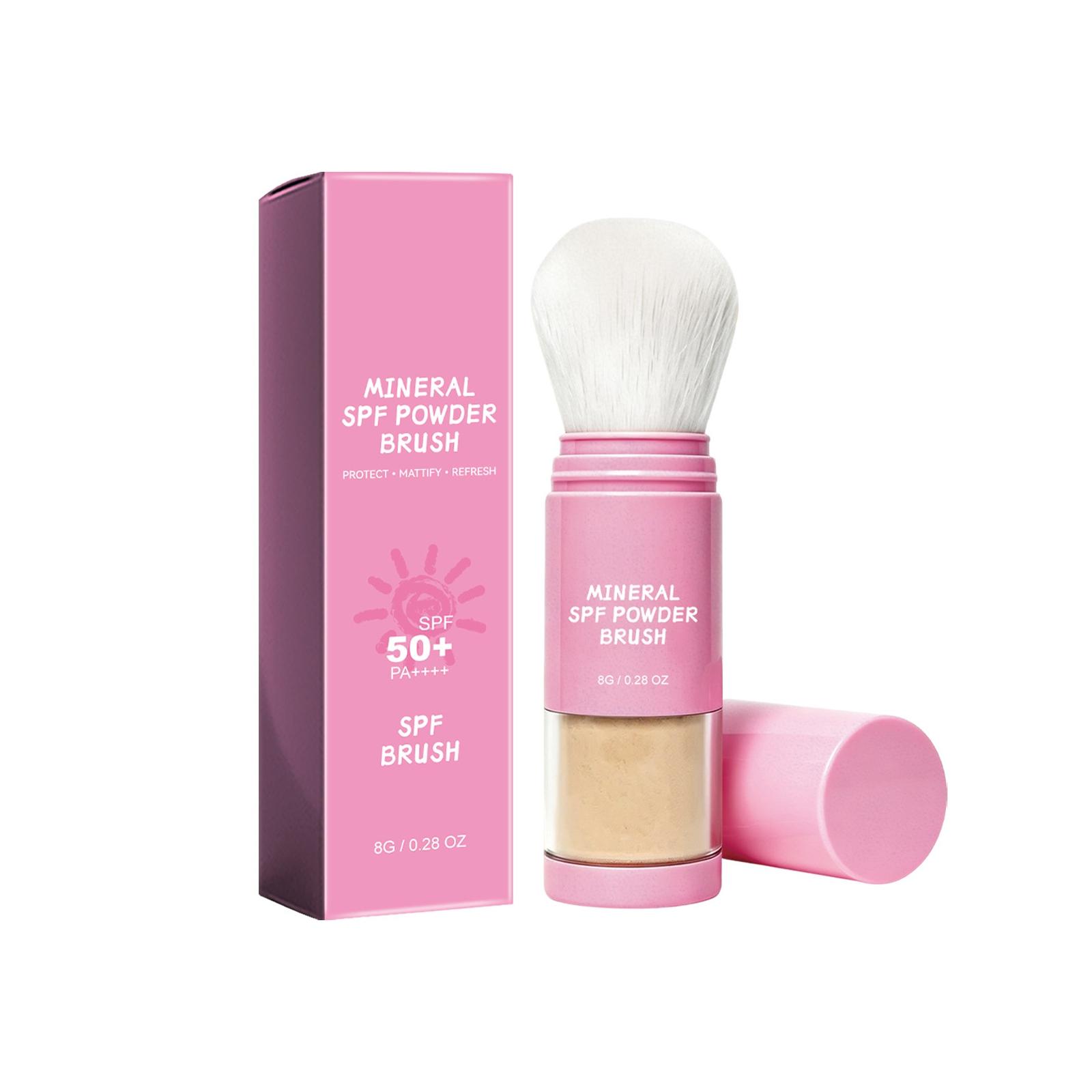 Mineral SPF Powder Brush with Broad Spectrum SPF 50 Plus Sun Protection Lightweight Portable Design for Face Application and Makeup Setting One Size розовый