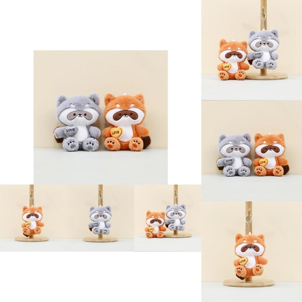 Charming Gray Raccoon Plush Keychain Stuffed Animal Short Plush Bag Decoration
