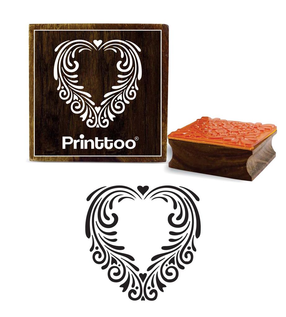 Printtoo Heart Pattern Scrap-booking Brown Square Wooden Rubber Stamp Card Making-2 X 2