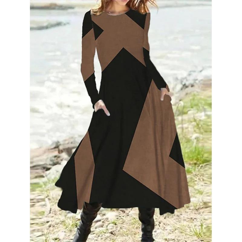 QICED Fashion Autumn Winter Long Sleeve O-Neck Casual Dresses