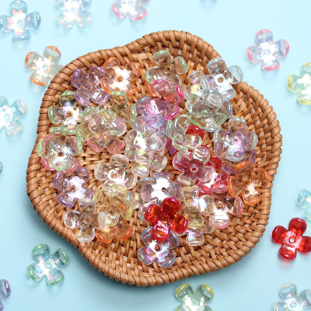 Home Four Petal Receptacle For Jewelry Making Charms Supplies AB Color Flower Beads 17x6mm Necklace 60pcs Spacer Beads Bracelets