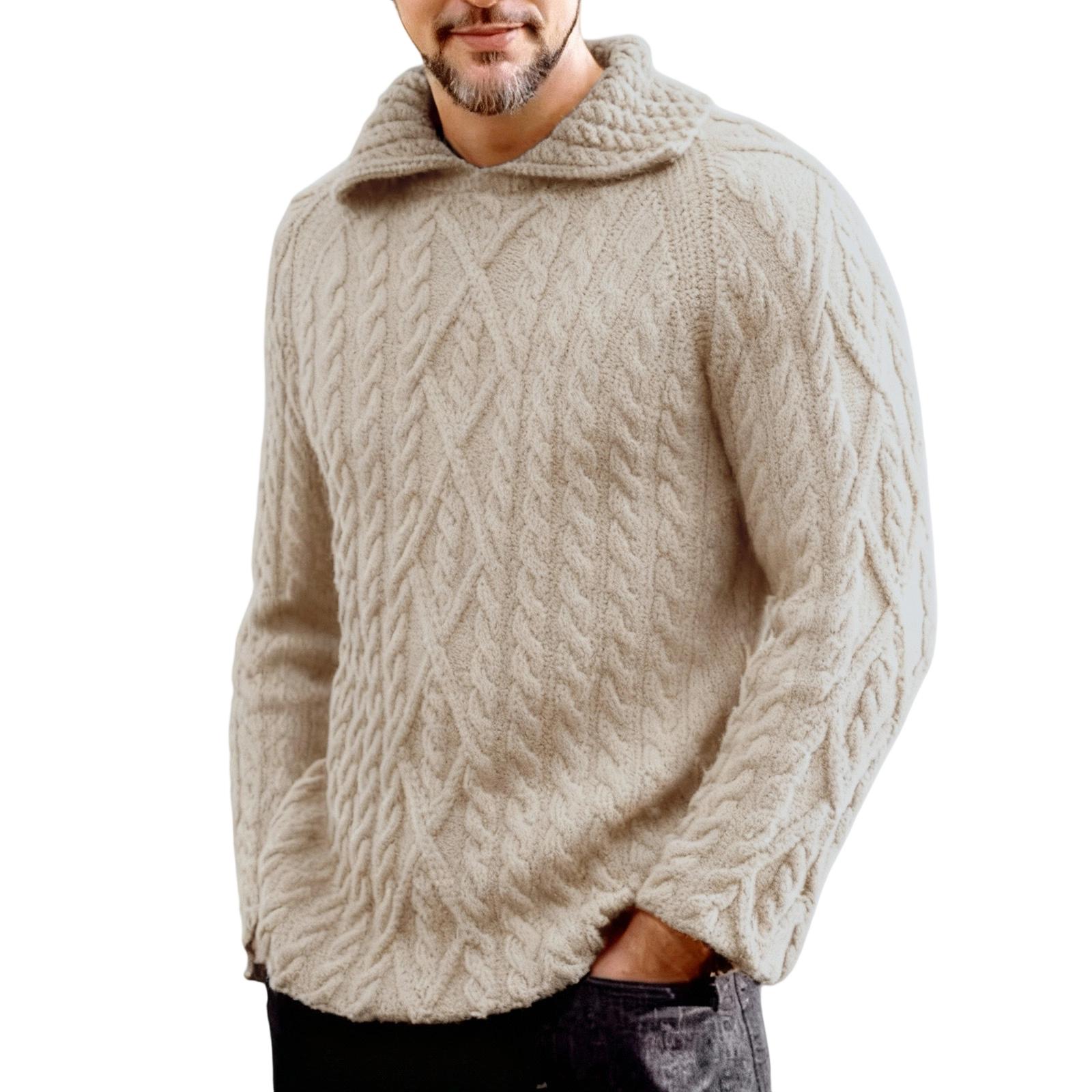 

Men s Fashion Knitting Pullover Long Sleeves Loose Flip Collar Sweater XXXL хаки