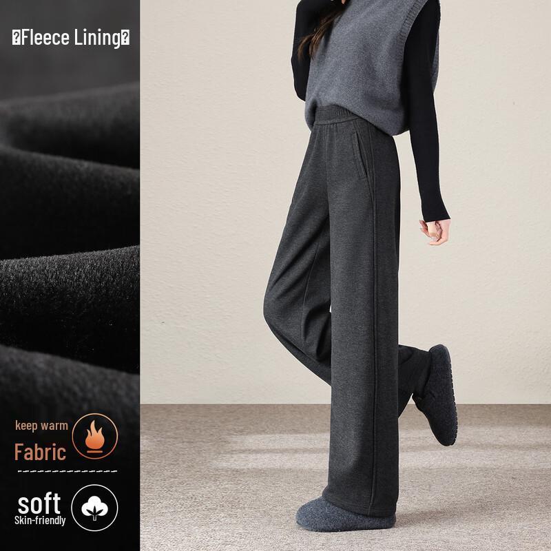 HSTYLE Women's Acetate Wool Blend Fleece Lined Wide-Leg Cropped Pants