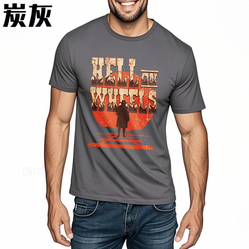 Brand summer For man tshirt Hell On Wheels Western Train Silhouette Short Sleeve Adult ONeck tops summer cotton men tshirt