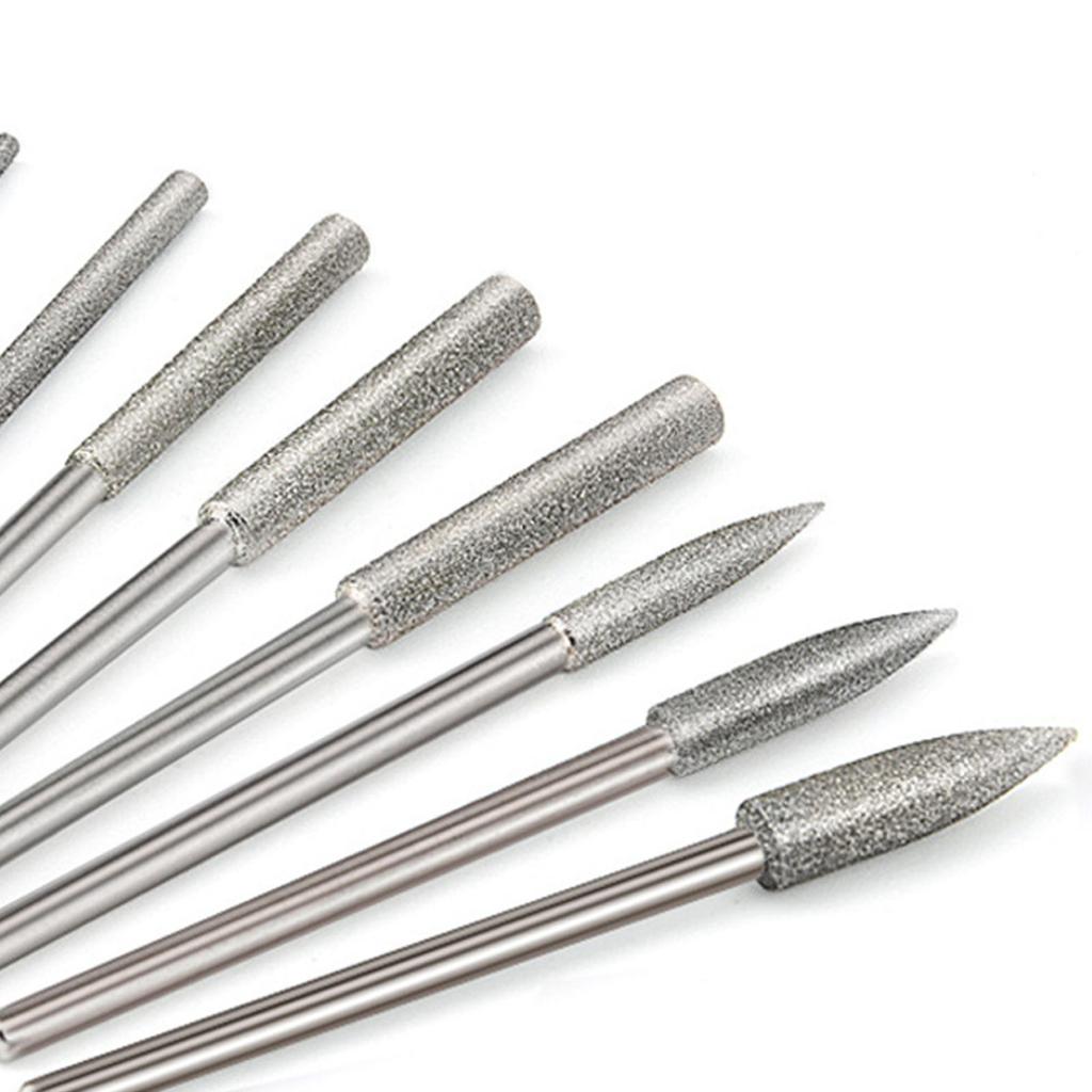 11pcs Diamond Grinding Head Polishing set Long Cone Rotary Tool Rotary Tool Accessories Upgrades for Carving Stone Glass