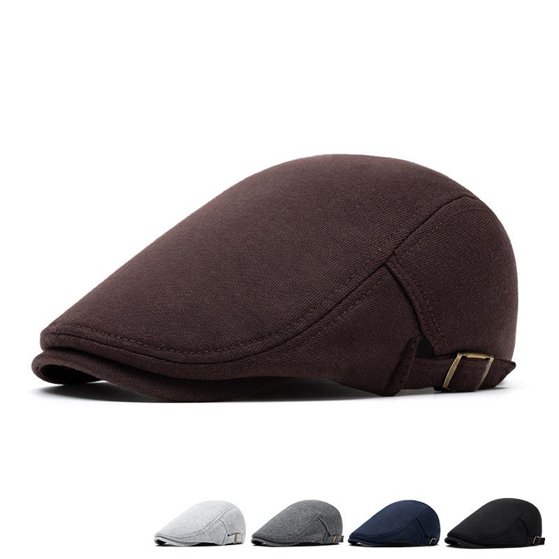 Men's and women's warm forward hats, solid color berets for autumn and winter, suitable for outdoor leisure sports, adjustable