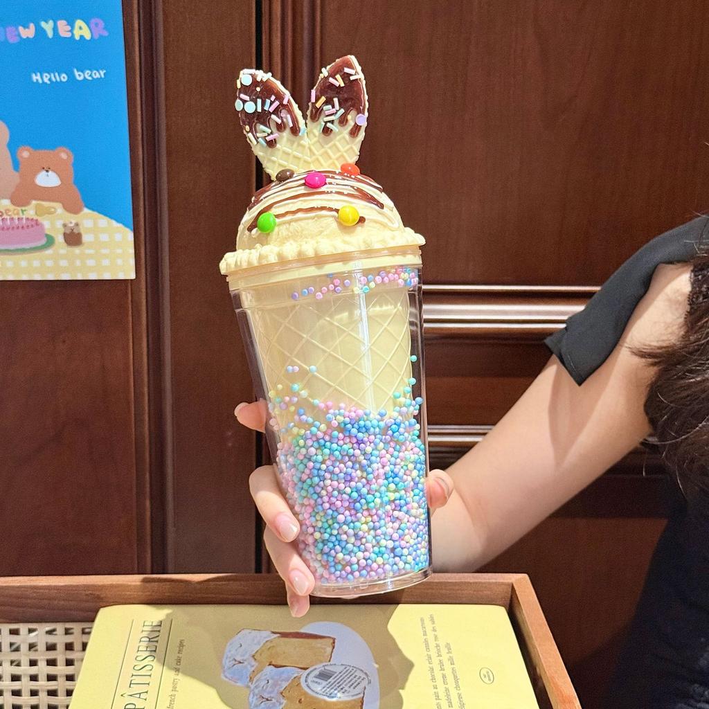 Fashion and Creative Smiley Face Water Cup Large Capacity Bingba Straw Cup Plastic Cup Exquisite Lady Gift