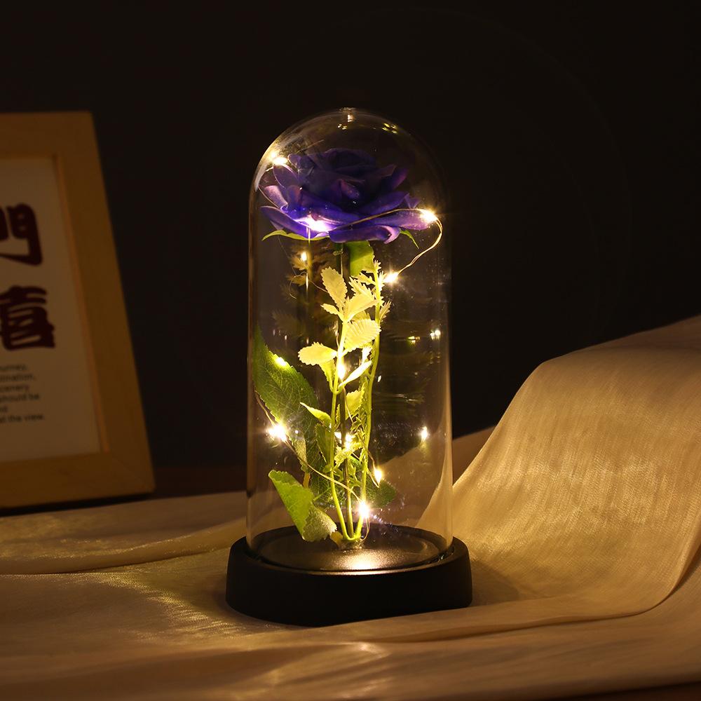 Eternal flower glass cover tabletop ornament multi-colored rose acrylic table for friends' birthday gifts