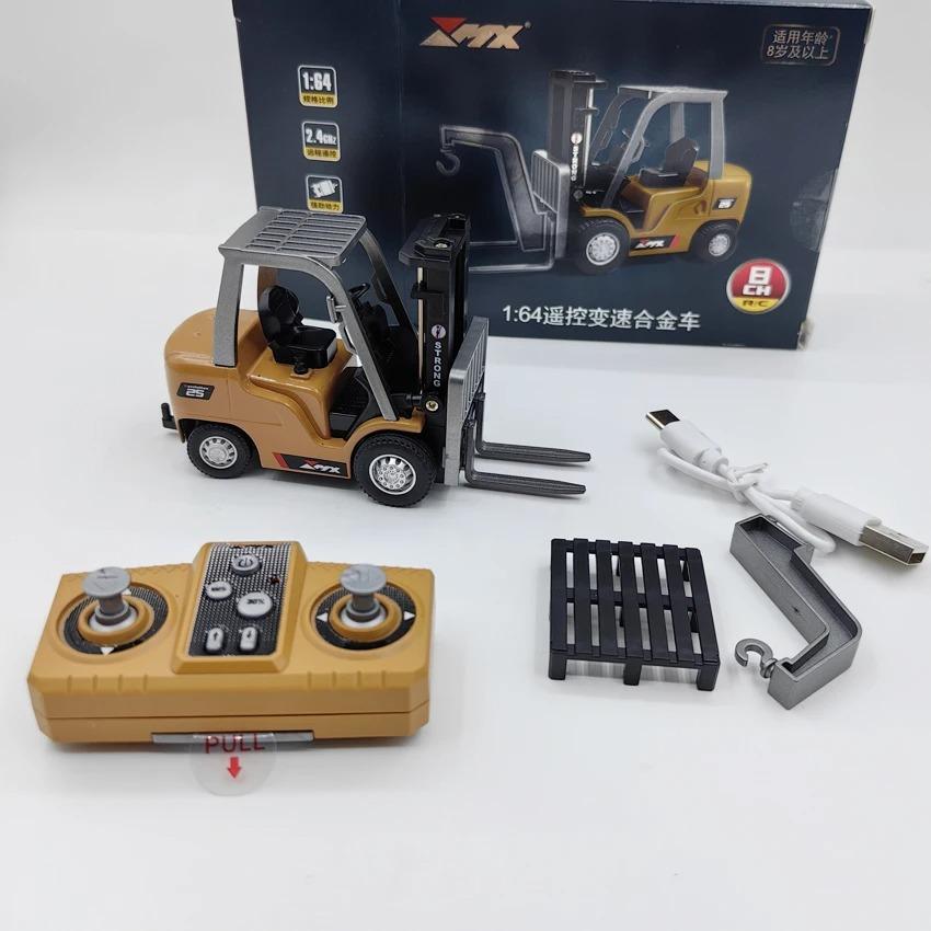 1/64 Remote-Controlled Alloy Forklift Engineering Vehicle Tabletop Toy Model Collection Gift For Boy Exquisite Birthday Gift