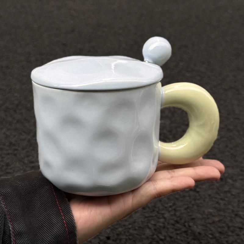Fufu Contrasting Color Mug with Lid Spoon Birthday Gift for Girls Best Friend Practical Water Cup Ceramic Souvenir