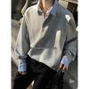 Herren Herbst Gestreiftes Patchwork Sweatshirt - Fake Zweiteiliger Kragen Langarm Streetwear Oberteil