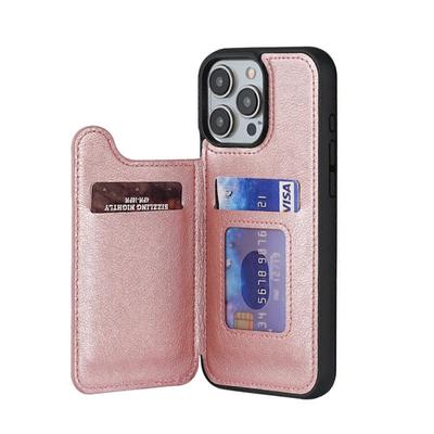 Versatile Card Slot Magnetic Phone Case Elegant PU Leather Magnetic Flip Case Phone Accessories Designs for Phone 16 Rose Gold