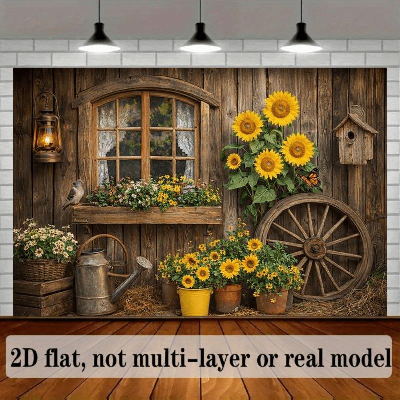 1Pcs Pastoral Country Retro Wooden Wall Sunflower Decoration Background Nature Backdrop Decorations For Photo Studio Party