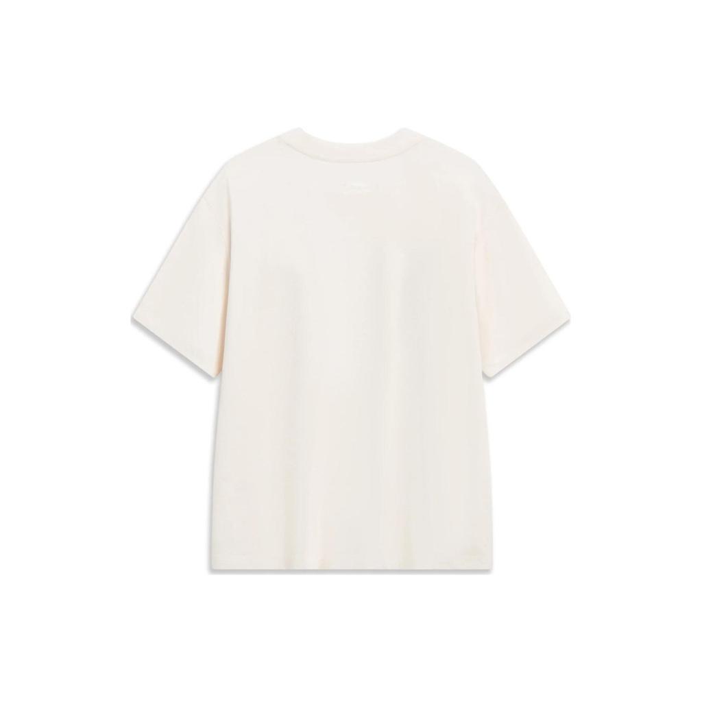 Lining Sports Lifestyle Series Printed Letter Round Neck Pullover Short Sleeve T-Shirt Women Tops Off-White AHST192-5