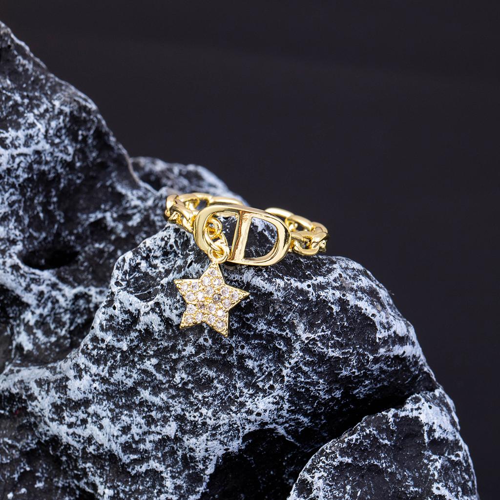 Star Diamond Letter Cd Ring Niche Design Pendant Trendyy Daily Versatile Women's Ring New Open Adjustable Ring