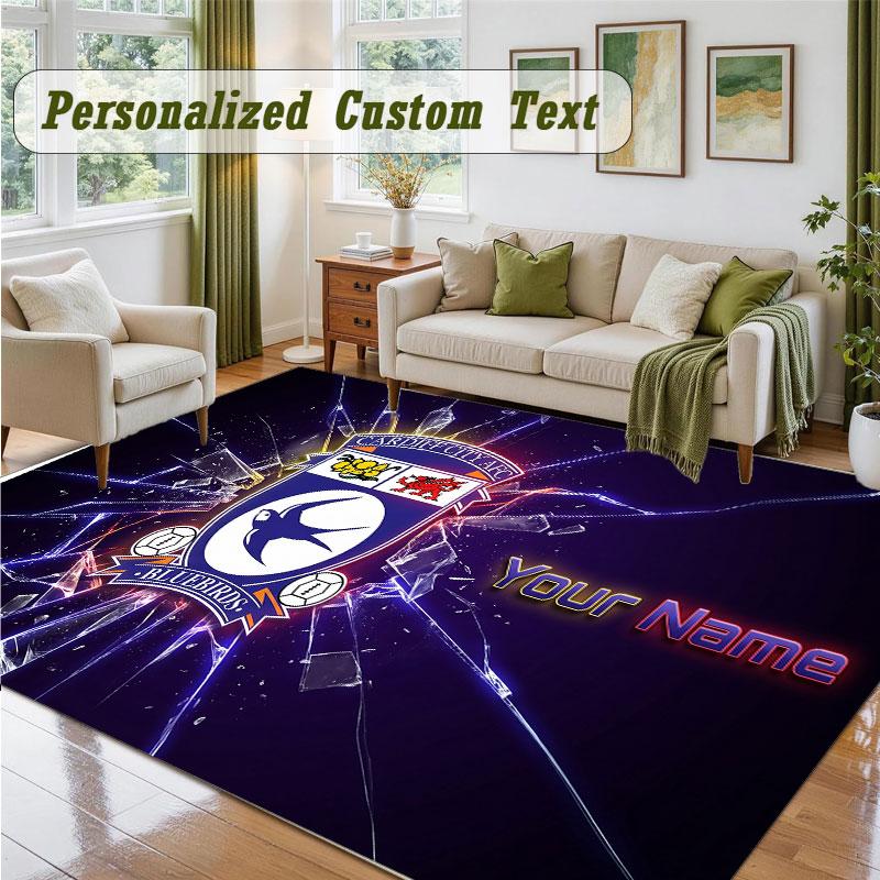 Crystal Velvet Square Rug Custom NameCardiff City Pattern Non Slip Home Floor Decor Rug