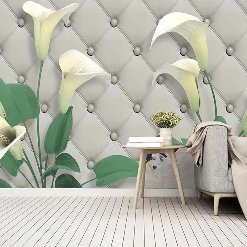 Wallpaper 3d Beautiful 3d Calla Lily Light Luxury Soft Package Tv Background Wall Mural Fresco