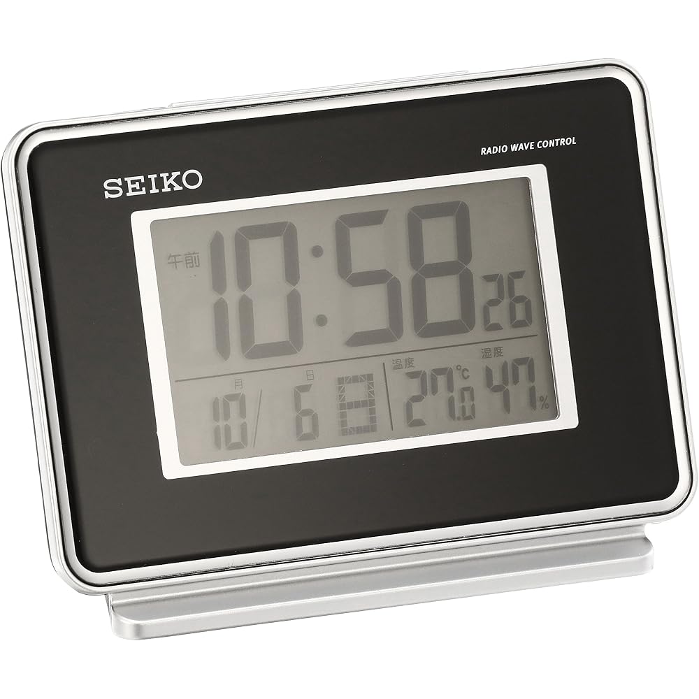 Seiko Clock Alarm Clock, Radio-Controlled, Digital, 2-Channel Alarm, Calendar, Temperature, Humidity Display, Black, SQ767K SEIKO