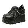 Fashion Metal Chain Punk Gothic Shoes Woman Thick Bottom High Wedge Sneakers for Women Black Chunky Platform Shoe Zapatillas De Mujer
