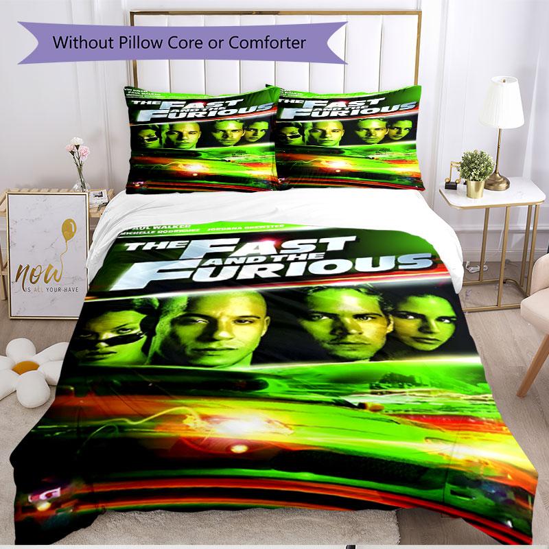 3pcs Duvet Cover Set (1*Duvet Cover + 2*Pillowcase, Without Core), Fast & Furious Print Soft All‑Season Bedding Set, Home Bedroom Decor Gift