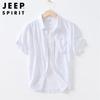JEEP SPIRIT Men's Breathable Cotton-Linen Short Sleeve Shirt