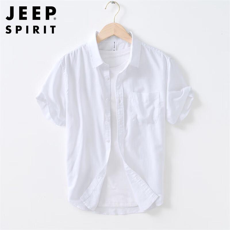 JEEP SPIRIT Men's Breathable Cotton-Linen Short Sleeve Shirt