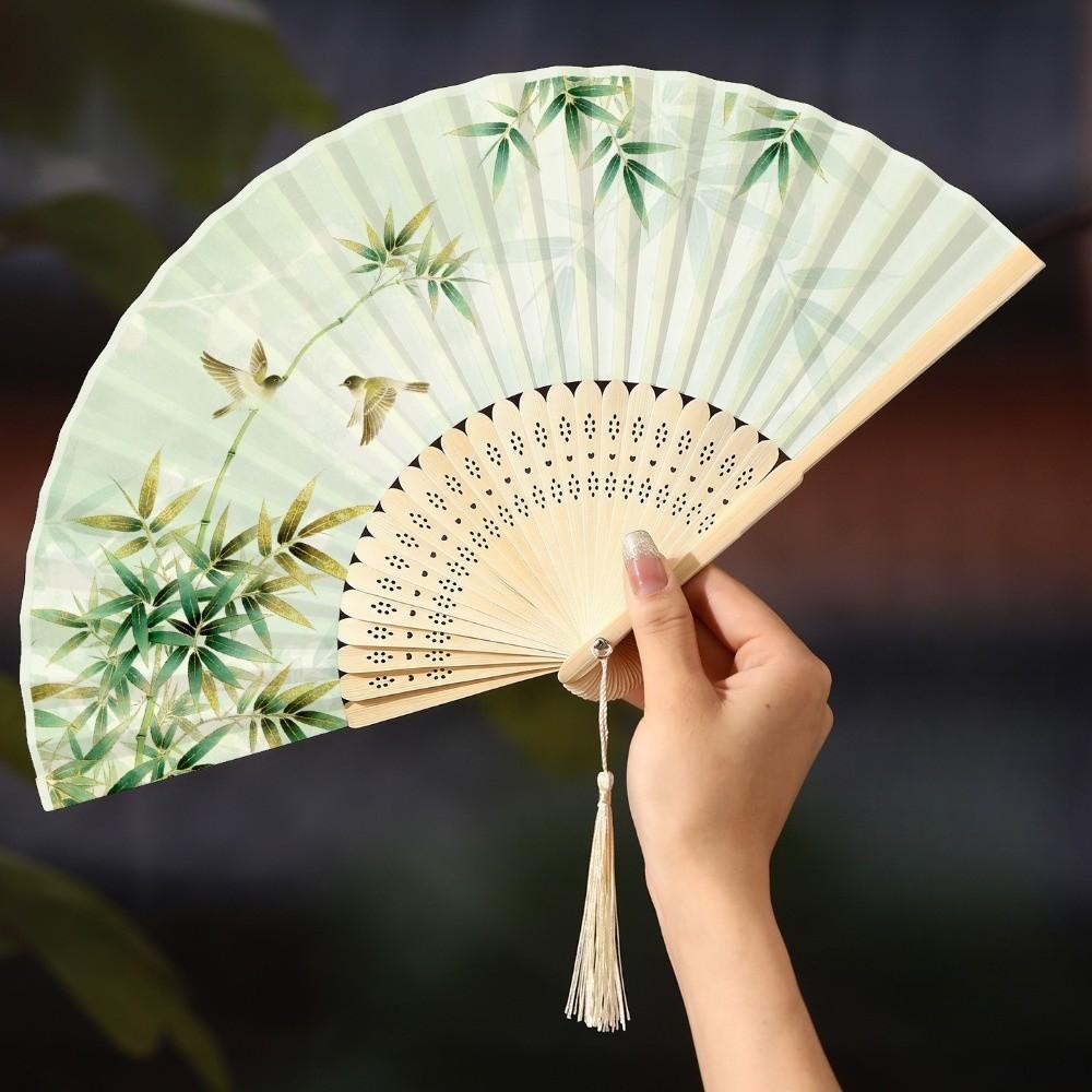 Butterfly Tassel Folding Fan Chinese Style Handheld Fan Ancient Bamboo Fan Hanfu Accessories