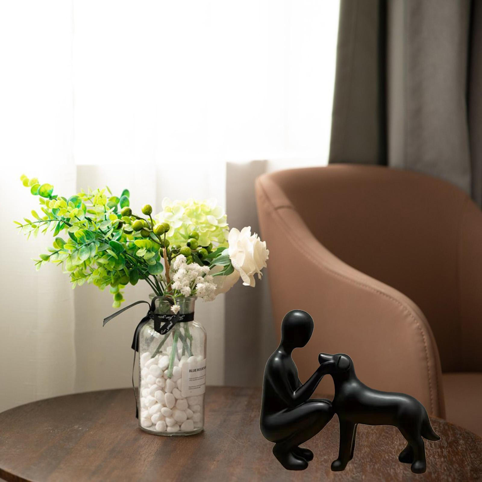 

Man and Dog Statue Lover Friendship Figurine Minimalist Craft Collection Sculpture Ornament for чорний