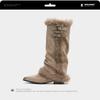 Block Heel Brown Pointed Toe Plus Fleece Thigh Boots Women's Winter Fuzzy New Trouser Boots