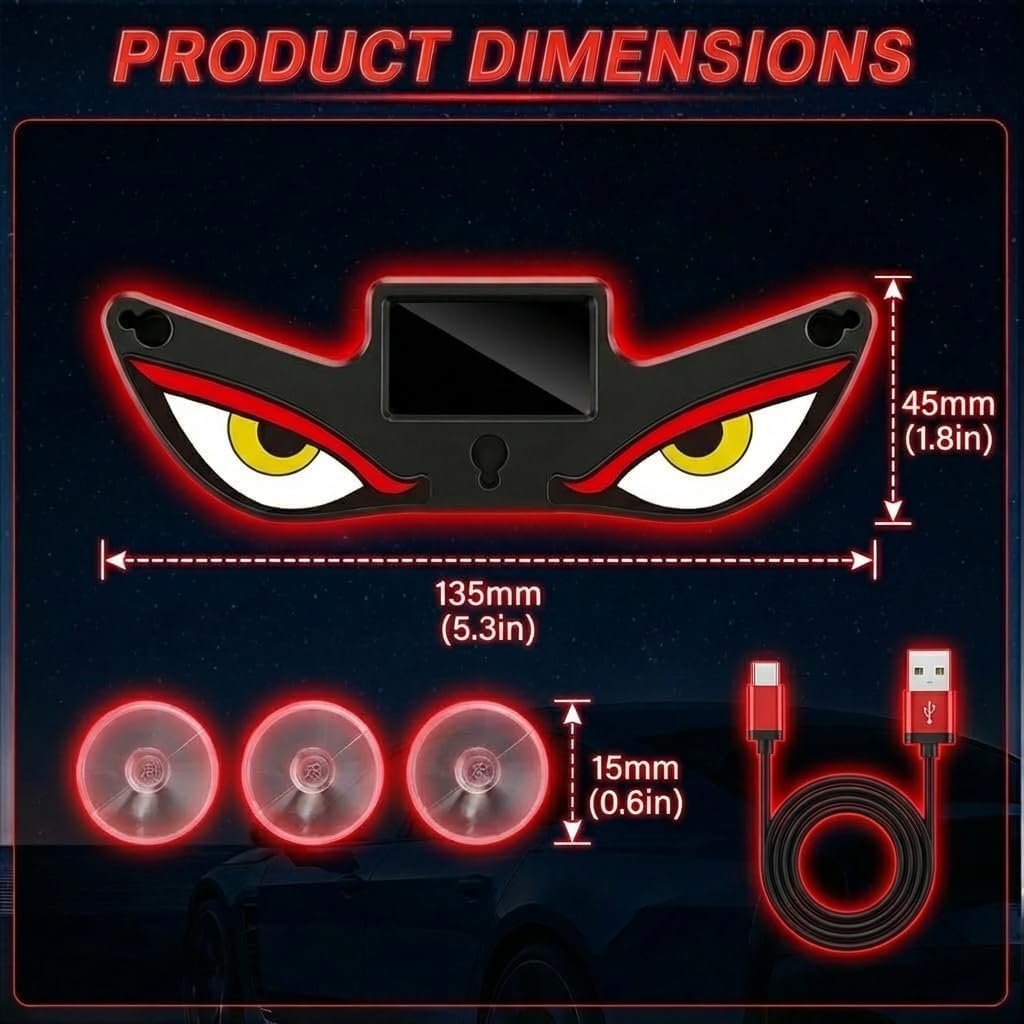 2pcs Solar Demon Eye LED Car Window Light, Wireless No Drill, Waterproof, Animated Devil LED Eyes Light for Car Windshield