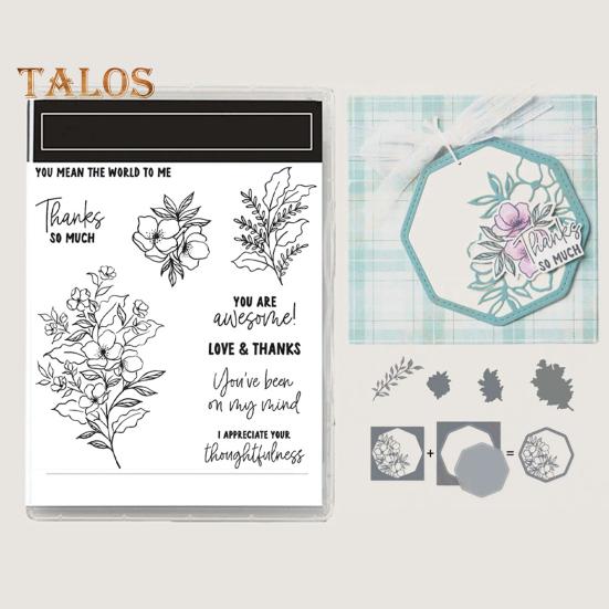 Stamps And Dies Set Reusable Silicone Stamp Carbon Steel Dies Flower Plants Animal Pattern Stamps Set for Greeting Card Making DIY Festivals Album