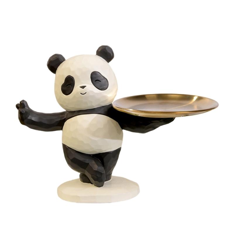 

Resins Panda Statue Key Holder Storage Tray Animal Figurine Sculpture Organizers for Contemporary Living Space Decors