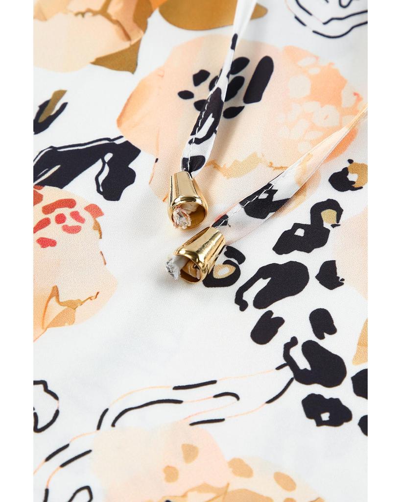 Azura Exchange Leopard Floral Print Puff Sleeve Blouse