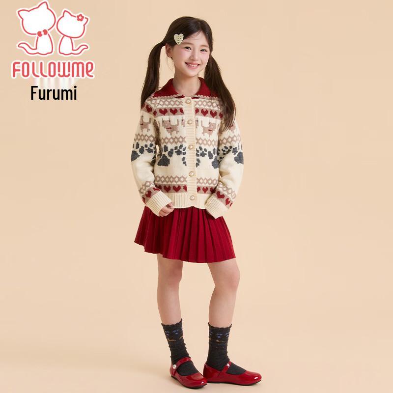 Girls' Vintage Knit Cardigan and Pleated Skirt Two-Piece Set