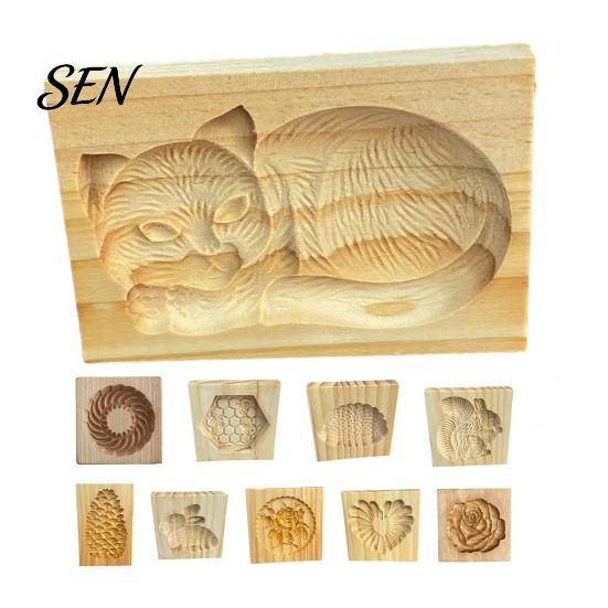 Nonstick Dough Stamp Molds Wood Cookie Cutter Mold, Round Gingerbread Biscuit for Easy Release Cake Embossers DIY Baking, Fondant Decoration, Holiday