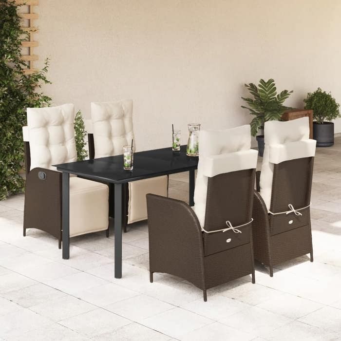 VidaXL Ensemble à Manger de Jardin avec Coussins 5 pcs, Table et Chaises avec Dossier Réglable, Meubles d'Extérieur, 3213416