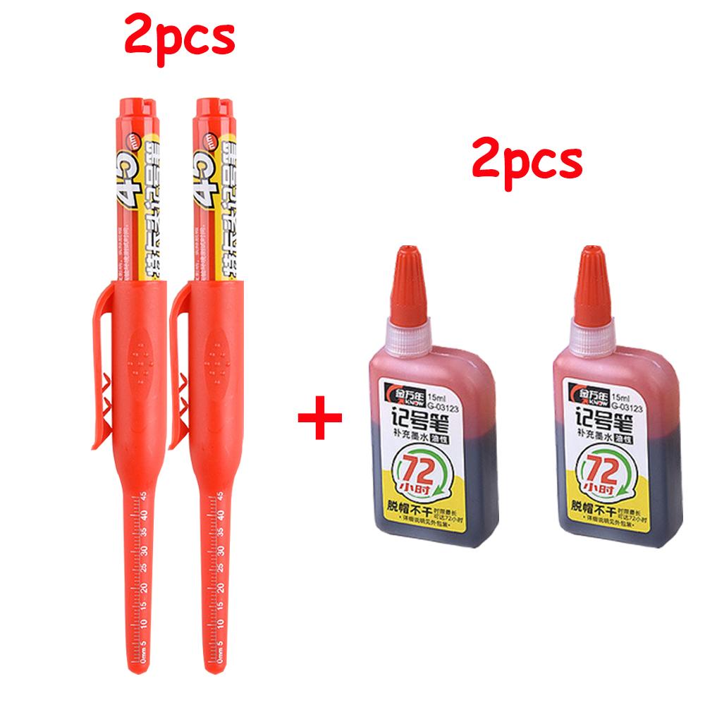 NEW Long Head Nib Deep Hole Markers Pen 20mm/45mm Waterproof White Tile Carpenter Pen for Woodworking Black/Blue/Red Ink