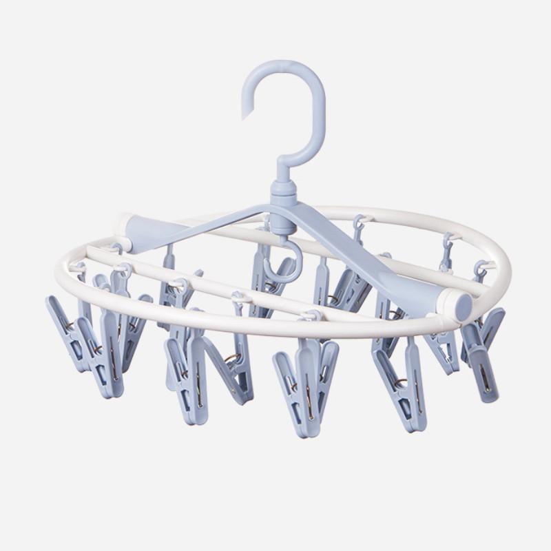 High-quality Plastic Round Shape Clothes Hanger With 20 Clips In Misty Blue