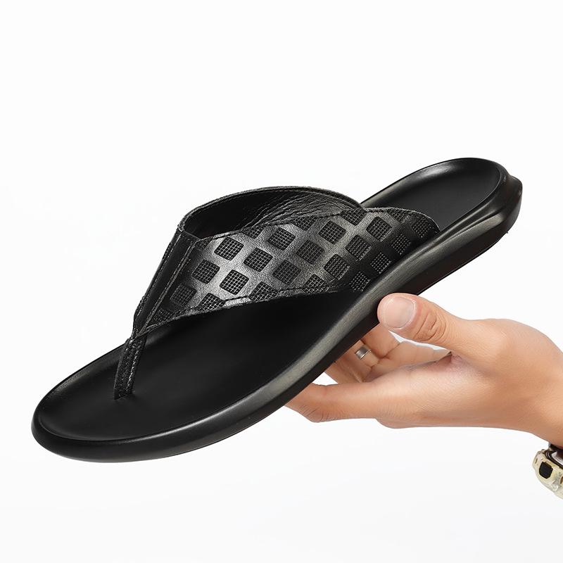 Men s Summer Crocodile Pattern Leather Flip-Flops - Non-slip, Wear-resistant Beach Sandals Size 42 009