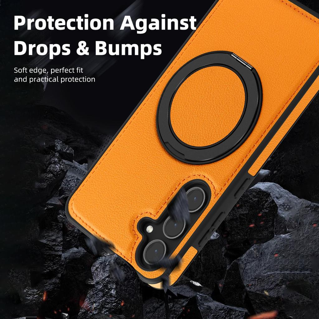 For Samsung Galaxy S25 Case with Ring Kickstand Magnetic Case PU Leather Back Cover
