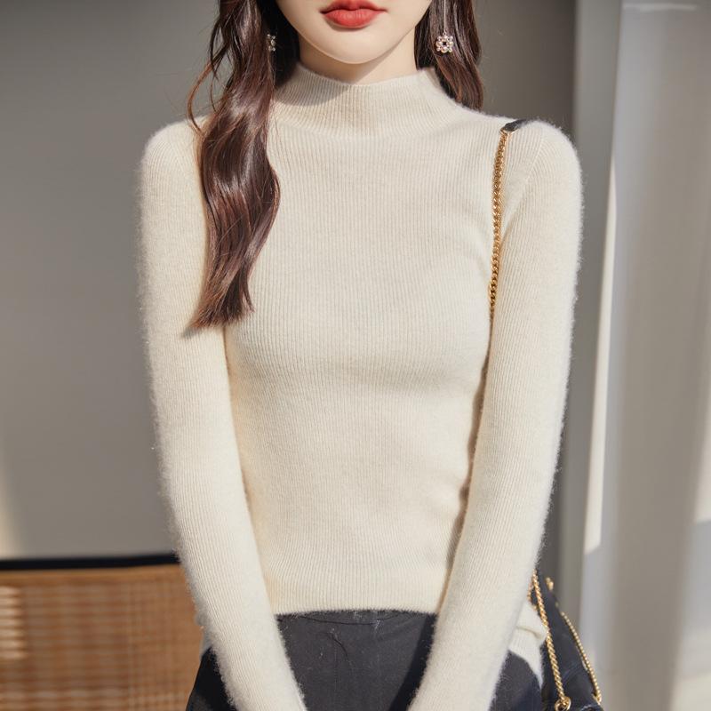 Bottom Shirt Women's Autumn and Winter Half-high Neck Sweater Slim Knitted Long-sleeved Tops