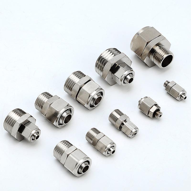 Copper Nickel-Plated Pneumatic Quick-Twist Connector with Lock Nut, 16mm, PC6-1/8-2/10-3/12-4 Points Trachea Connector.