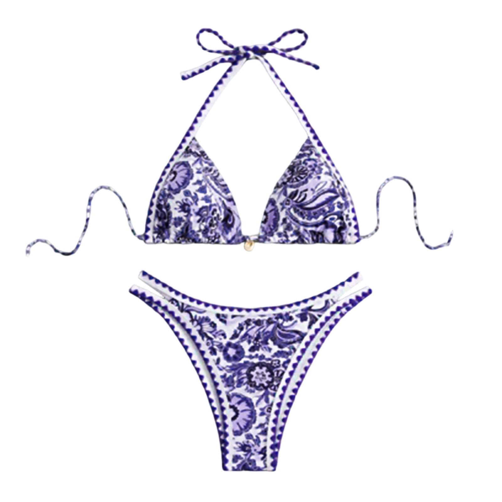 

Женский купальник с цветочным принтом, летний купальник с узором пейсли, комплект бикини M фиолетовый