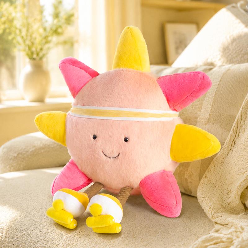 35cm Fun Cute Sun Plush Doll Pillow Colorful Roller Skating Rainbow Smile Sun Sky Plush Toy Home Decor Gift For Kids